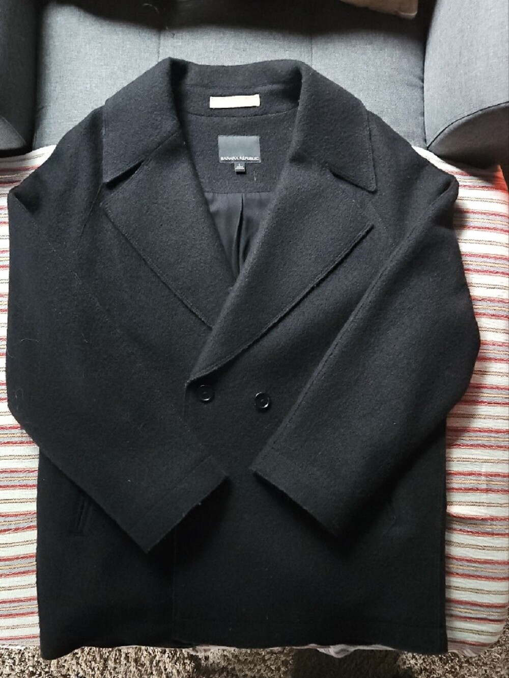 Banana Republic Black Double-Breasted Pea Coat